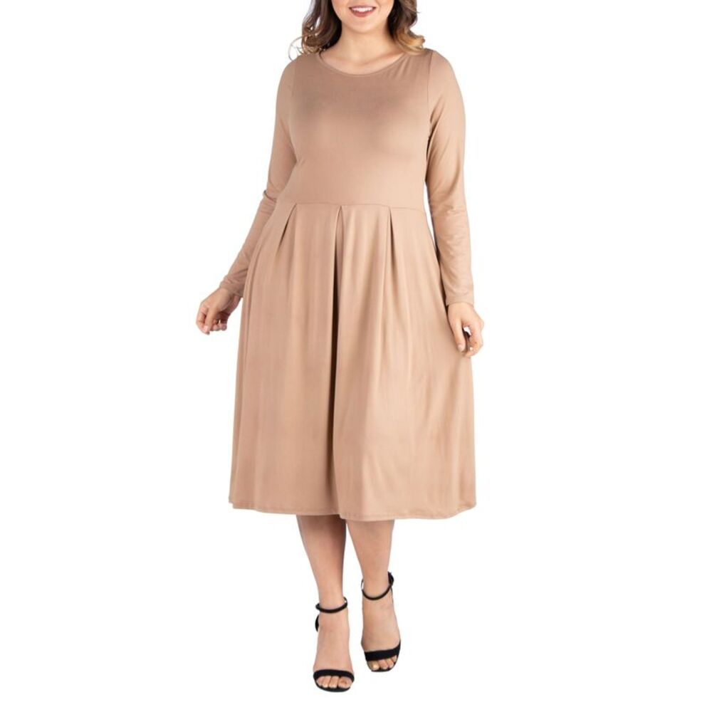 24seven Comfort Apparel Women's Plus Size Fit and Flare Midi Dress